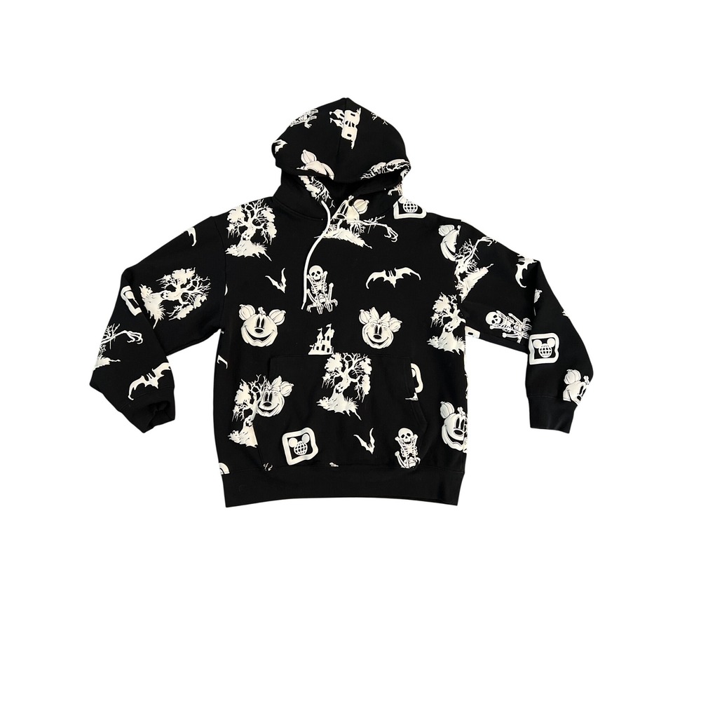 Disney Parks Mickey Minnie Halloween Glow in the Dark Hoodie Black Medium